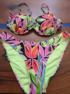 wild fable Neon Floral Print Bikini - Pink, Lime & Orange